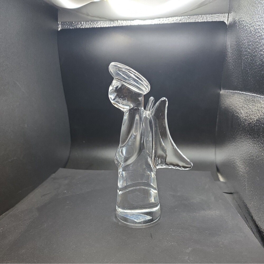 Sigma Lead Crystal Angel Figurine 7” Clear Glass Halo Bowed Head Vintage